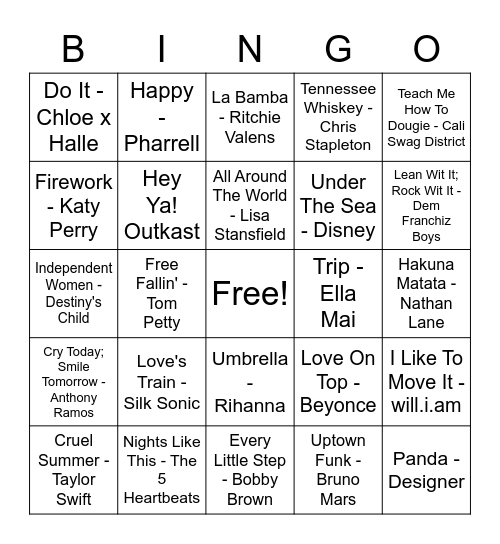 Song Bingo Card