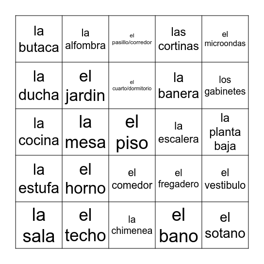 La Casa Bingo Card