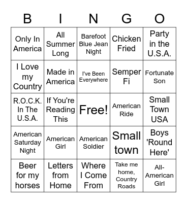 Patriotic Bingo Card