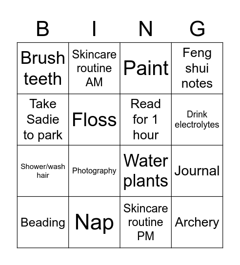 Alli’s Self Care Bingo Card