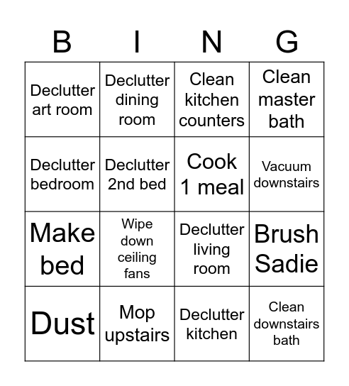 Alli’s Chores Bingo Card