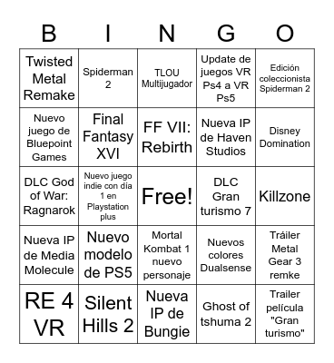 PLAYSTATION SHOWCASE 2023 Bingo Card