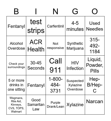 Harm Reduction Bingo Card