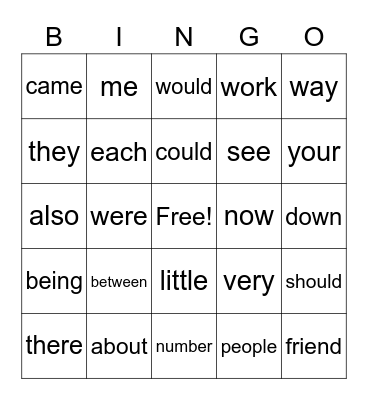 Fundations Bingo Card