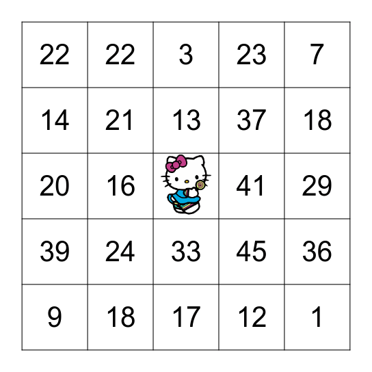 Hello Kitty Birthday Bingo Card