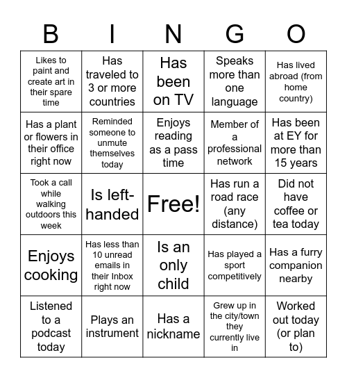 P&G Bingo Card Bingo Card