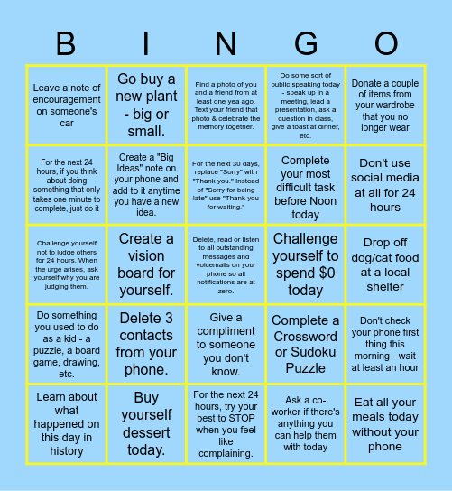 Better Than Yesterday BINGO Card