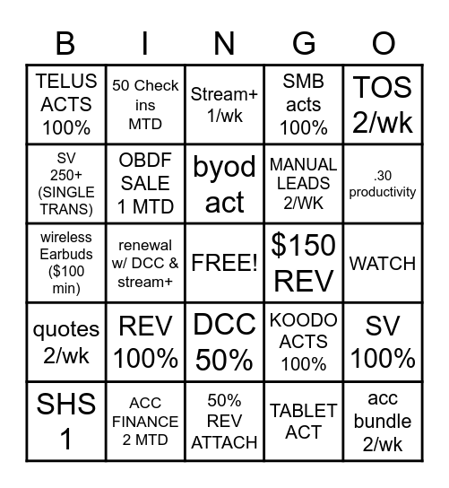 TELUS JUNE MTD Bingo Card