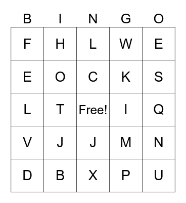 Letters Bingo Card