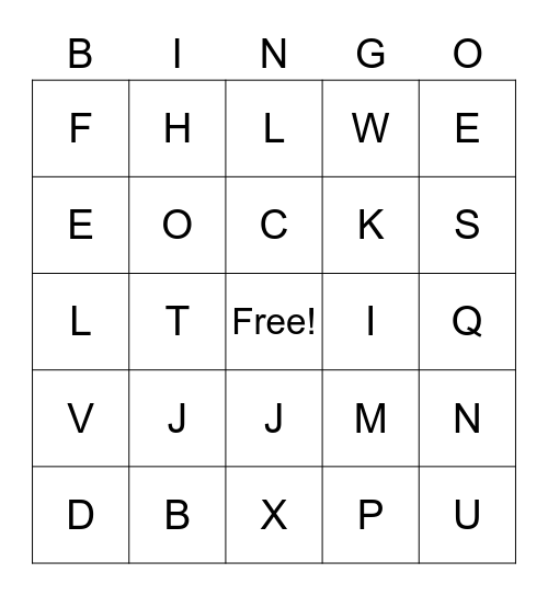 Letters Bingo Card