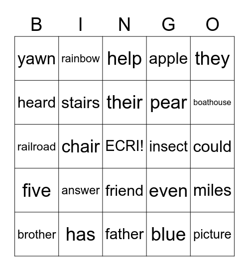 ECRI level 1 preview level 2 Bingo Card