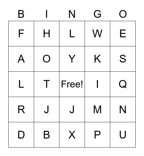 Letters Bingo Card