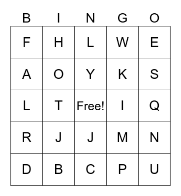 Letters Bingo Card