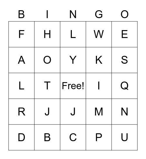 Letters Bingo Card