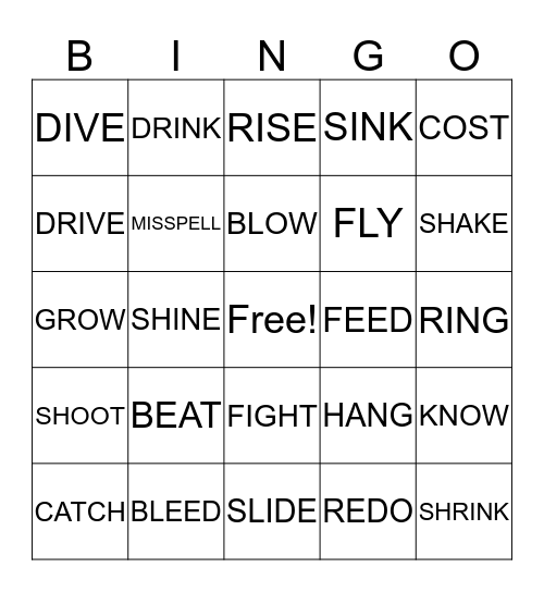 BINGO VERBS Bingo Card