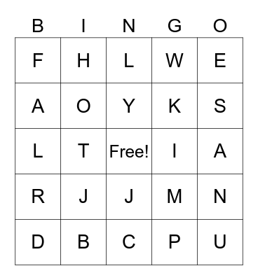 Letters Bingo Card