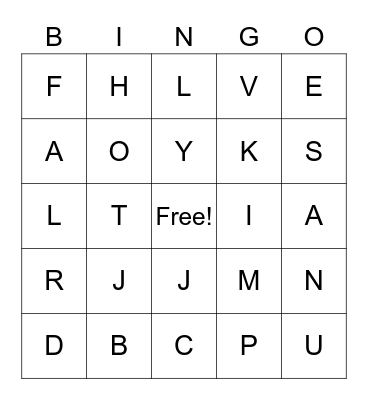 Letters Bingo Card