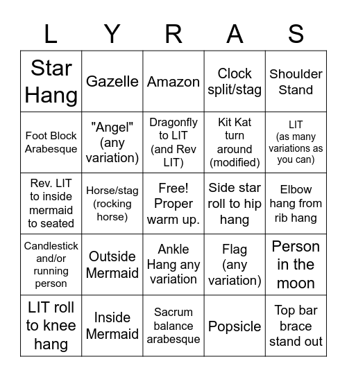 Lyra FUNdamentals Bingo Card
