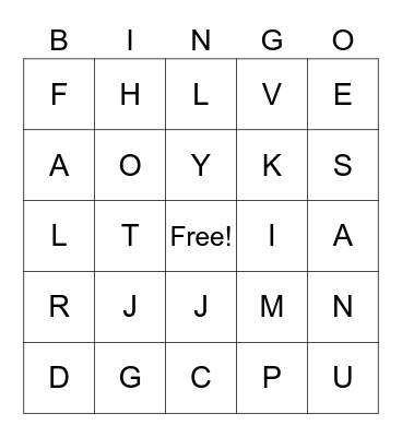 Letters Bingo Card