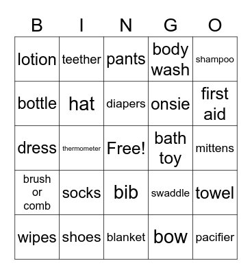 Baby Bingo! Bingo Card