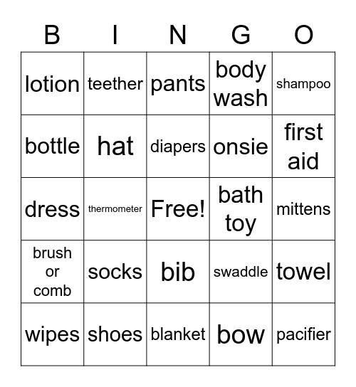 Baby Bingo! Bingo Card