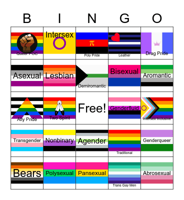 Pride Flag Bingo Card
