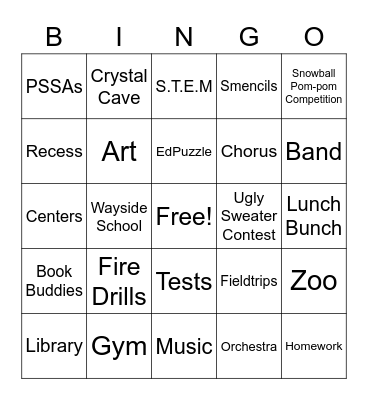 4th Grade End of Year Bingo Card