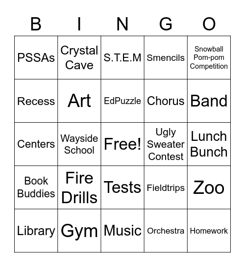 4th Grade End of Year Bingo Card