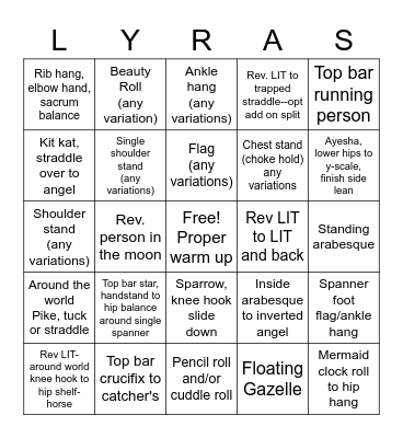 Weird Lyra Choreography Bingo Card