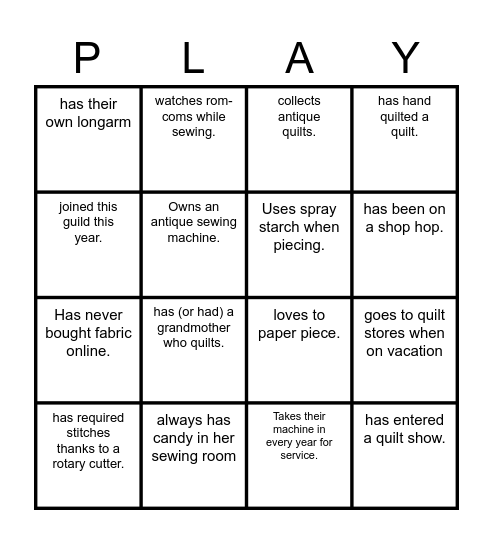 I know a quilter who..... Bingo Card