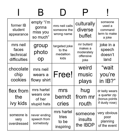 IBDP Celebration Bingo Card