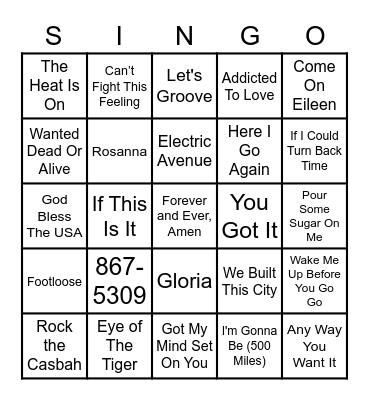 80's Bingo Card