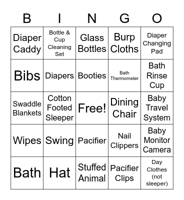 Irene's Baby Shower Bingo Card