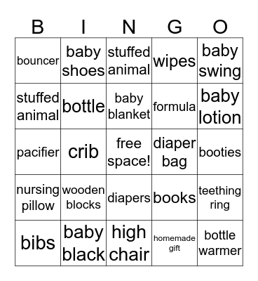 Baby shower bingo Card