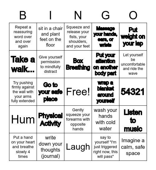 Window of Tolerance Bingo Card