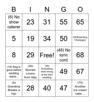 Event Disaster Bingo Card