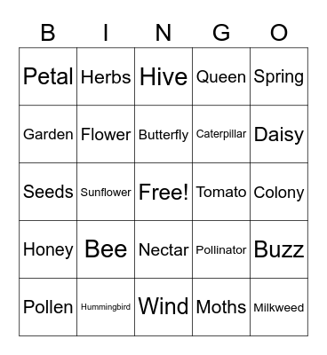 Pollinator Bingo Card