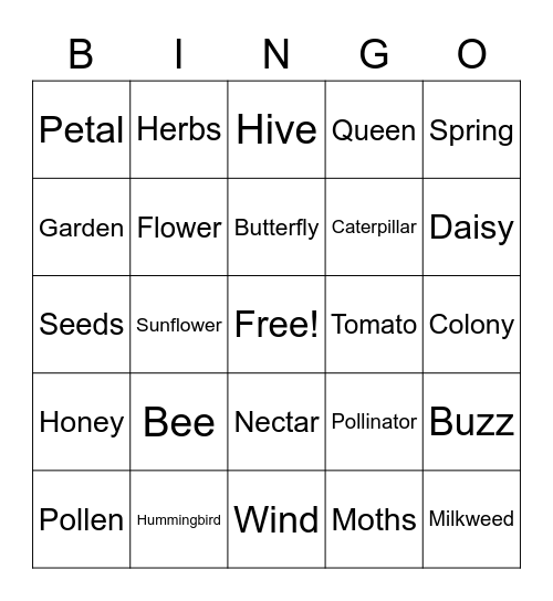Pollinator Bingo Card