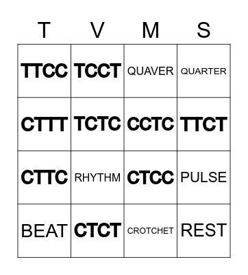 TEA COFFEE Rhythm Bingo Card