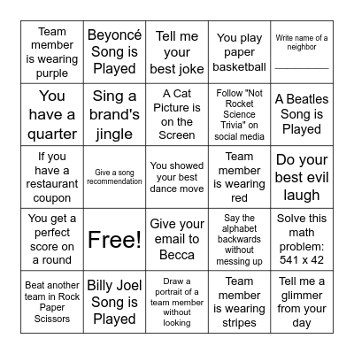TRIVIA TUESDAY BINGO Card