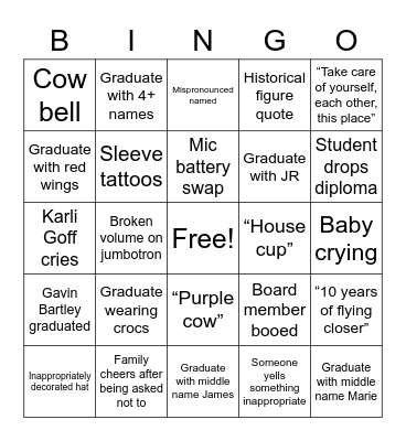 TNHS 2023 Graduation Bingo Card