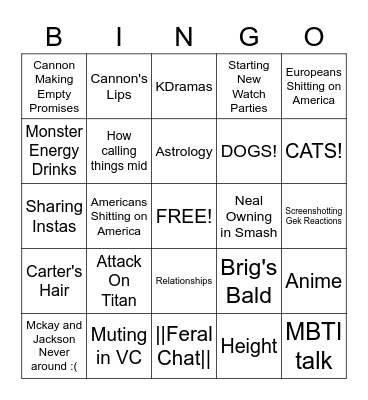 Gek Bingo Card