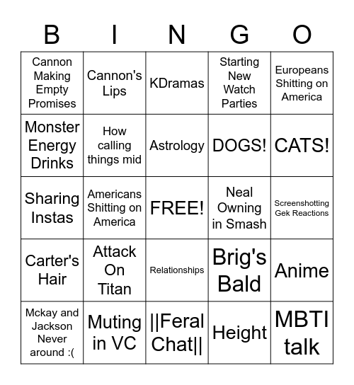 Gek Bingo Card