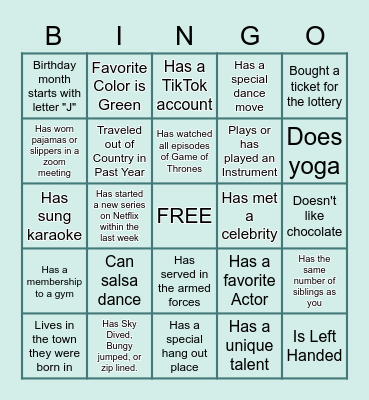 Team Ice Breaker! Bingo Card