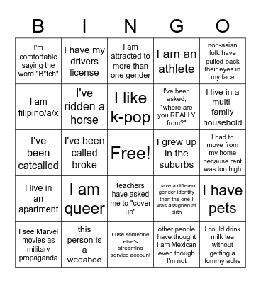Get to know you Bingo Card