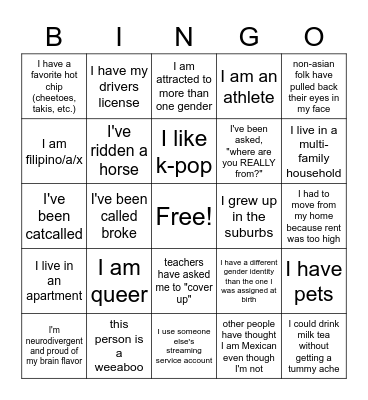 Get to know you Bingo Card