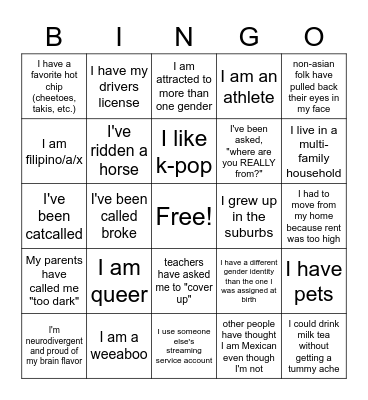Get to know you Bingo Card