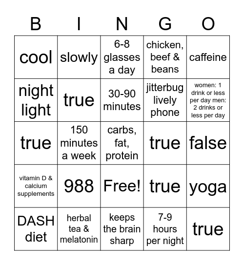 Health Bingo Card