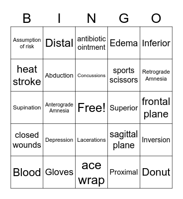 Sports Medicine Fun Bingo Card