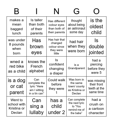 Kristina & Declan's Shower Bingo Card